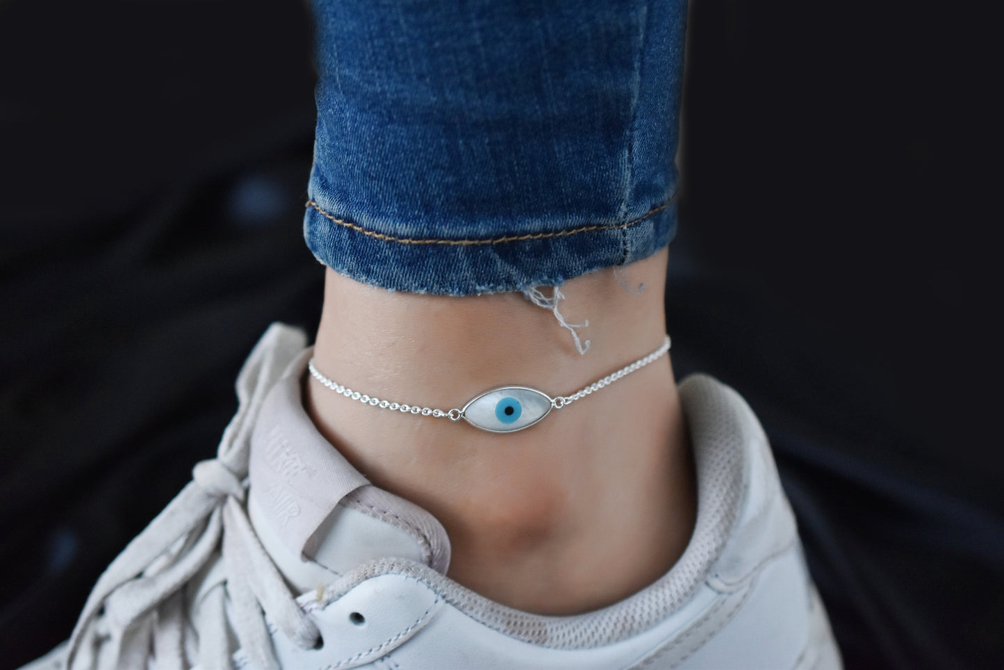 Chain Anklet - Blue,White