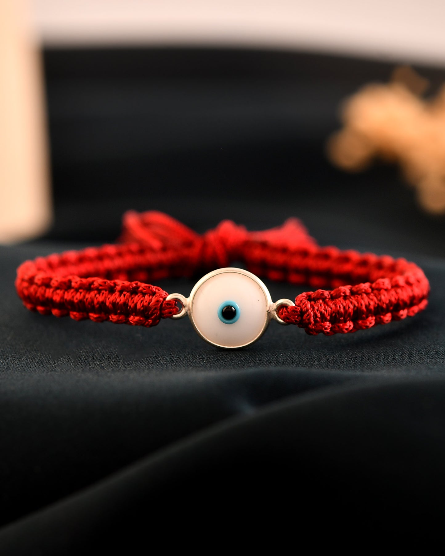 WHITE EVIL EYE 925 Silver Rakhi