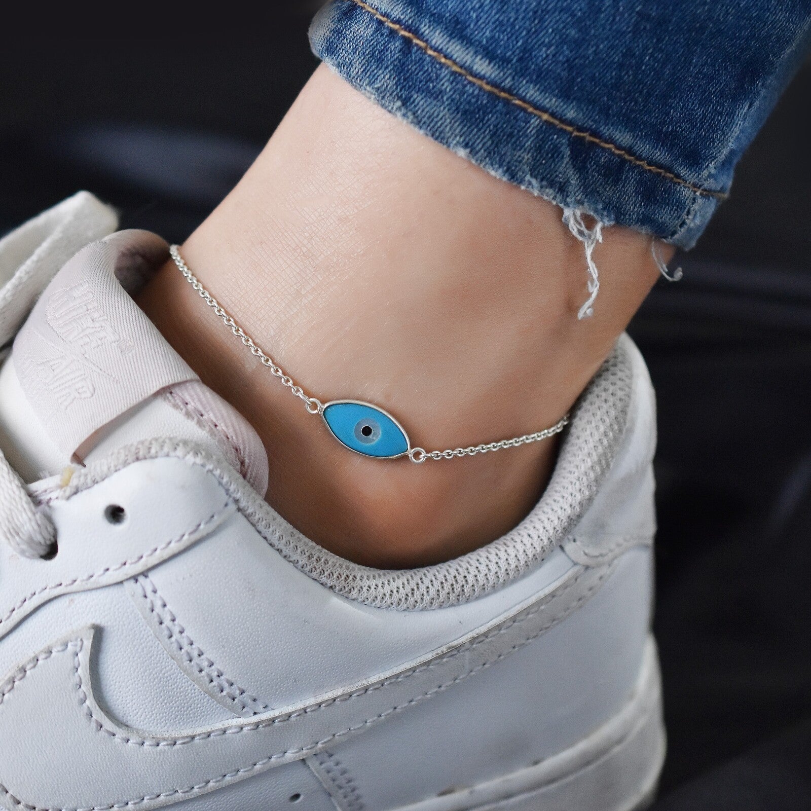 Chain Anklet - Blue,White